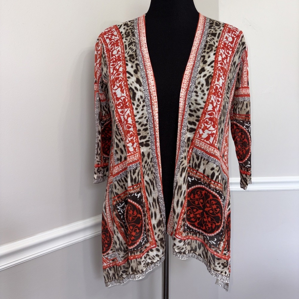 Chico's Boho Retro Paisley Open Cardigan Women's Size 0 Small Artsy Hippic Chic